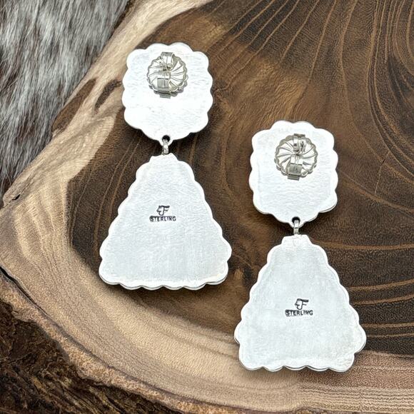 FEDERICO JIMENEZ Sterling Silver Orange Spiny Grey Pearl Cluster Dangle Earrings - Picture 2 of 3